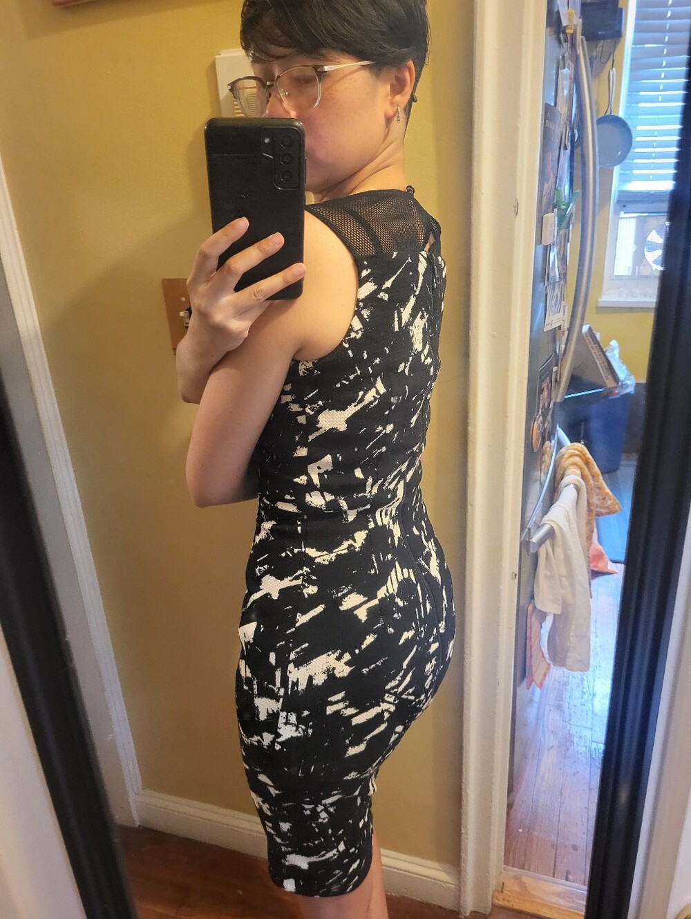 Black and White Abstract Sheath Dress - Brand Not Visible